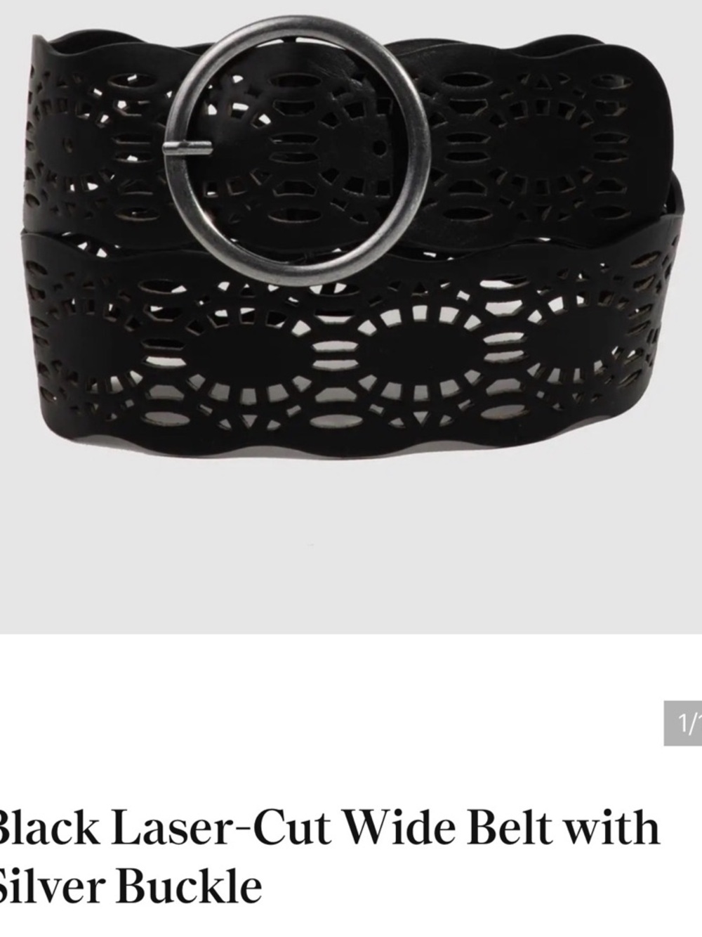 Vegan/ Black Laser-Cut Wide Belt with Silver Buckle